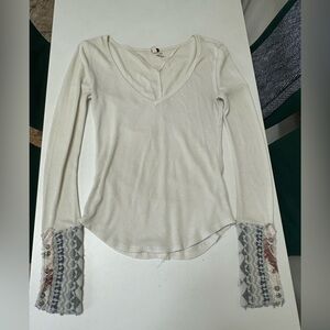 We The Free Cream Long Sleeve Top with Patterned Cuffs